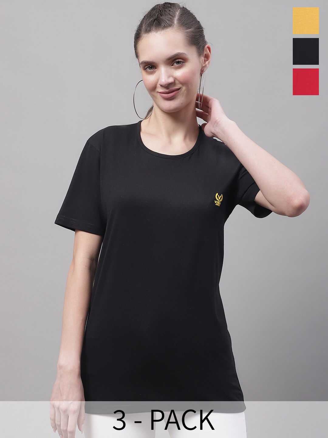 

MACK JONNEY Pack Of 3 Round Neck Cotton T-shirt, Black