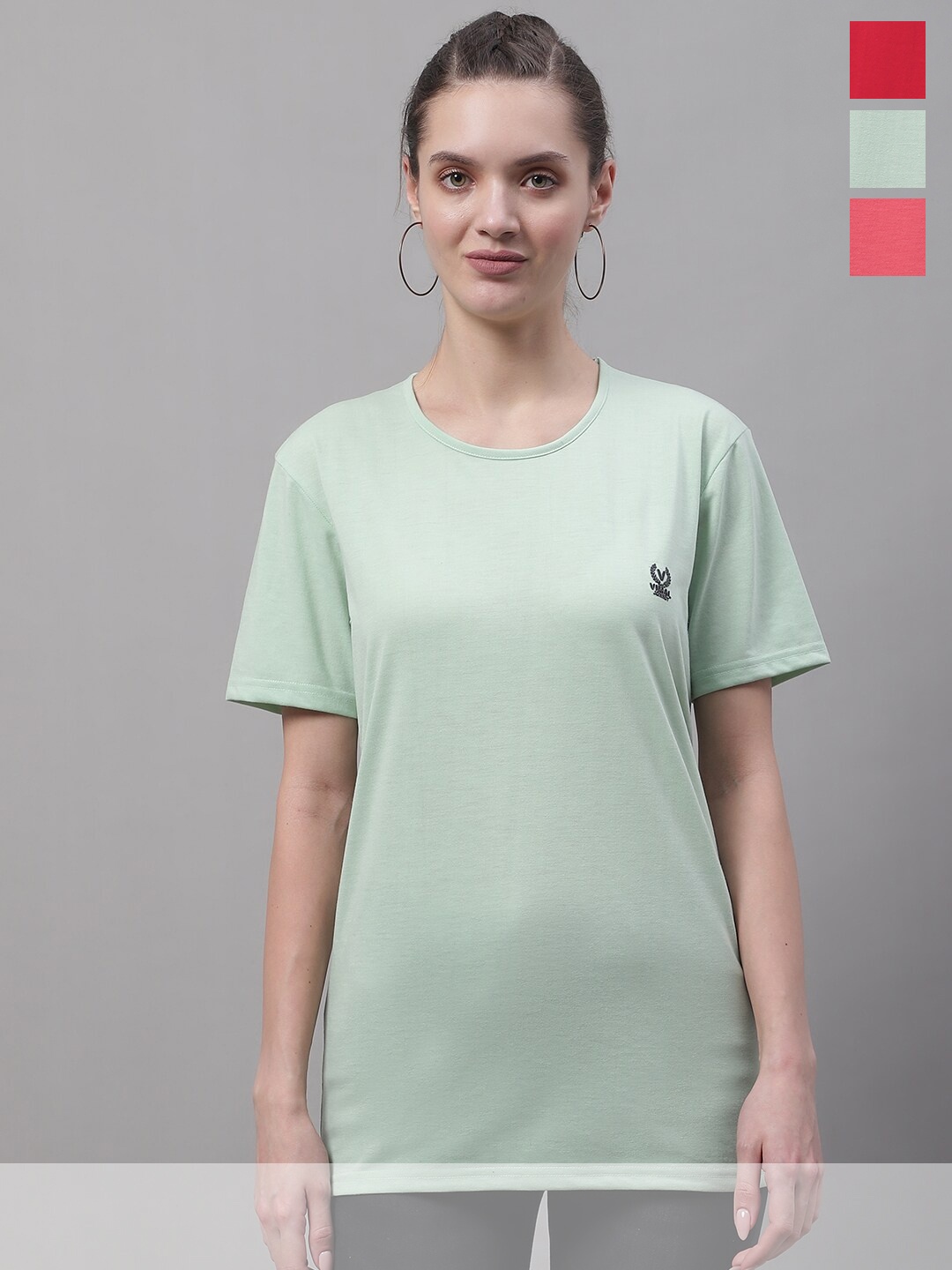 

VIMAL JONNEY Pack Of 3 Round Neck Cotton T-shirt, Green