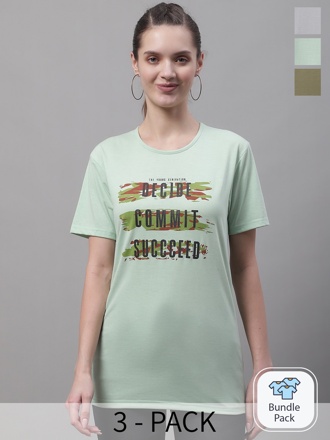 

MACK JONNEY Pack Of 3 Printed Round Neck Cotton T-shirt, Green