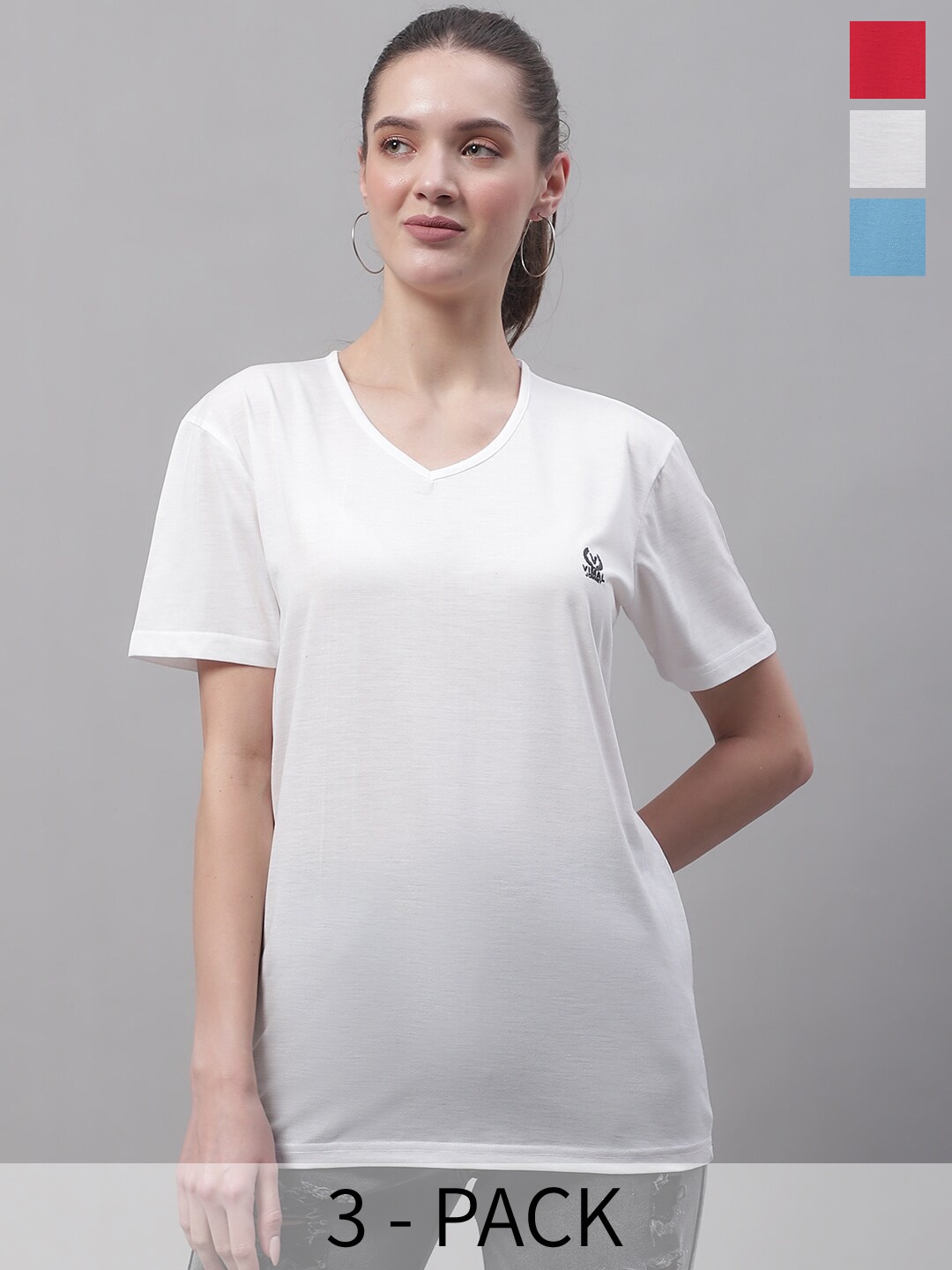 

MACK JONNEY Pack Of 3 V Neck Cotton T-shirt, White