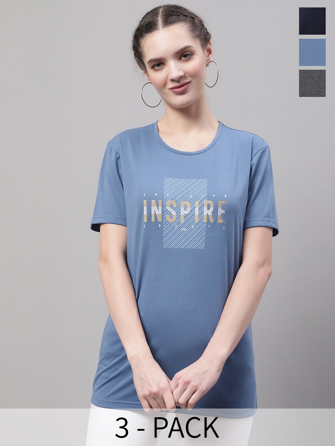 

MACK JONNEY Pack Of 3 Printed Round Neck Cotton T-shirt, Blue