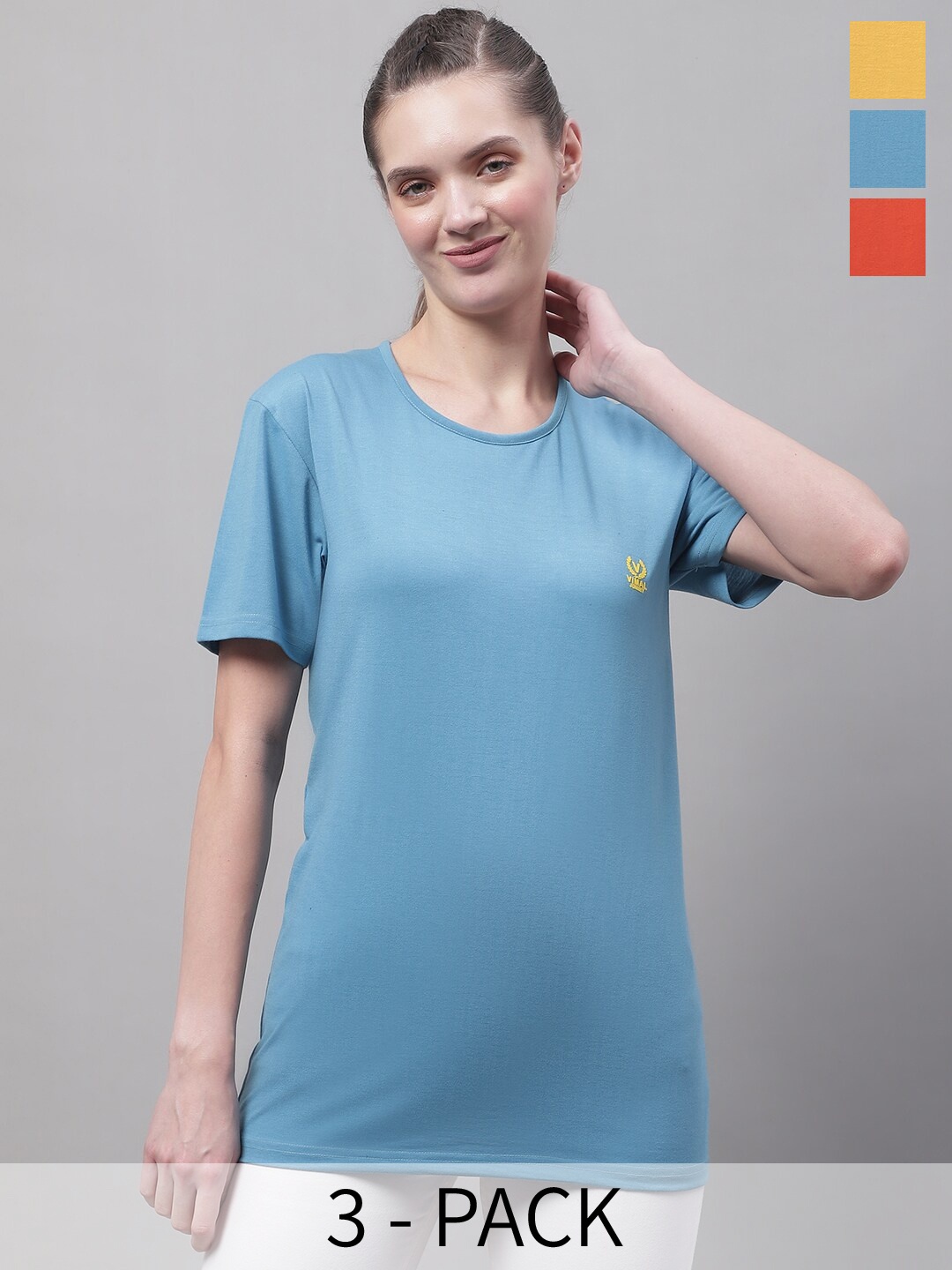 

VIMAL JONNEY Pack Of 3 Round Neck Cotton T-shirt, Blue