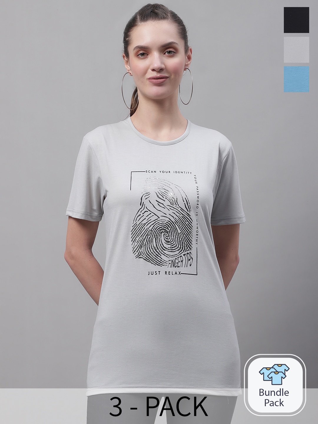 

MACK JONNEY Pack Of 3 Printed Round Neck Cotton T-shirt, Grey