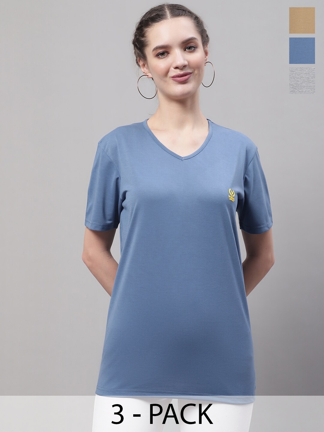 

MACK JONNEY Pack Of 3 V-Neck Cotton T-shirt, Blue