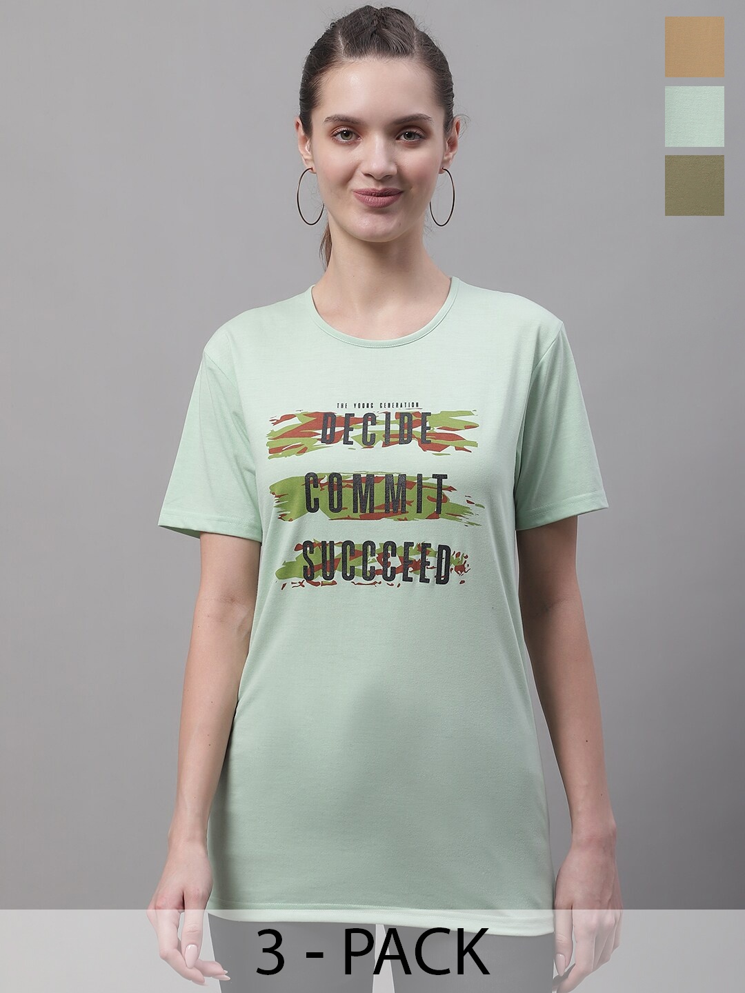 

MACK JONNEY Pack Of 3 Printed Round Neck Cotton T-shirt, Green