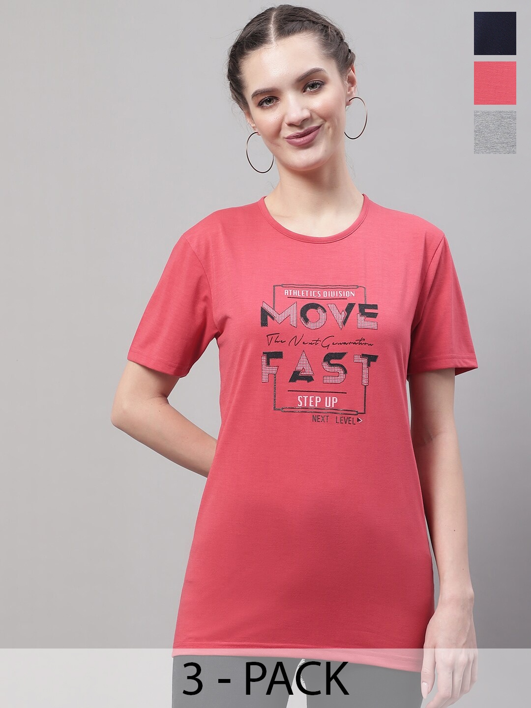 

MACK JONNEY Pack Of 3 Printed Round Neck Cotton T-shirt, Coral