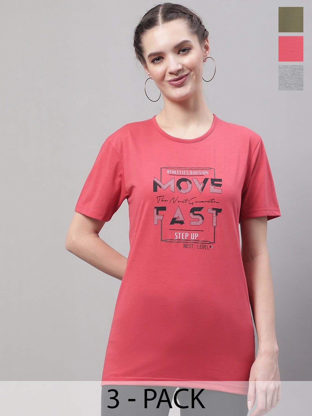 

MACK JONNEY Pack Of 3 Printed Round Neck Cotton T-shirt, Coral