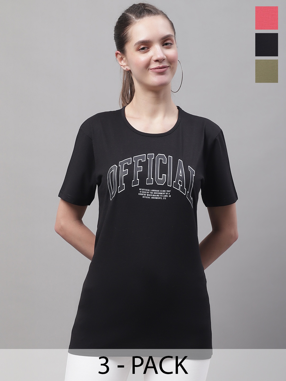 

MACK JONNEY Pack Of 3 Printed Round Neck Cotton T-shirt, Black