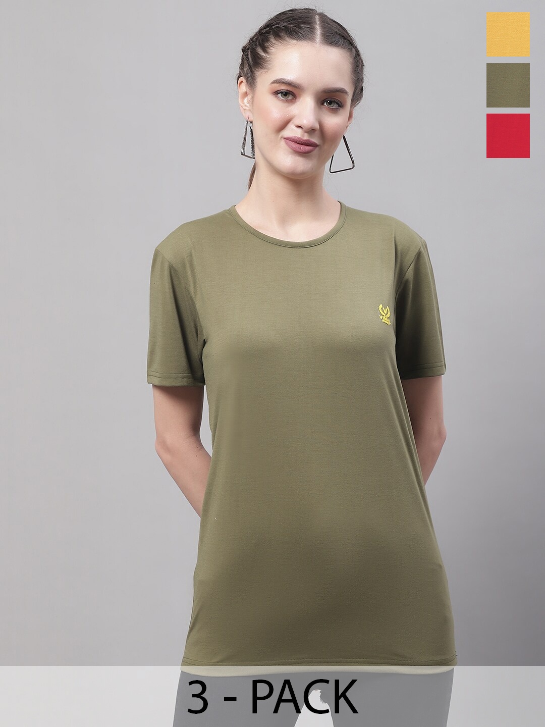 

MACK JONNEY Pack Of 3 Round Neck Cotton T-shirt, Olive