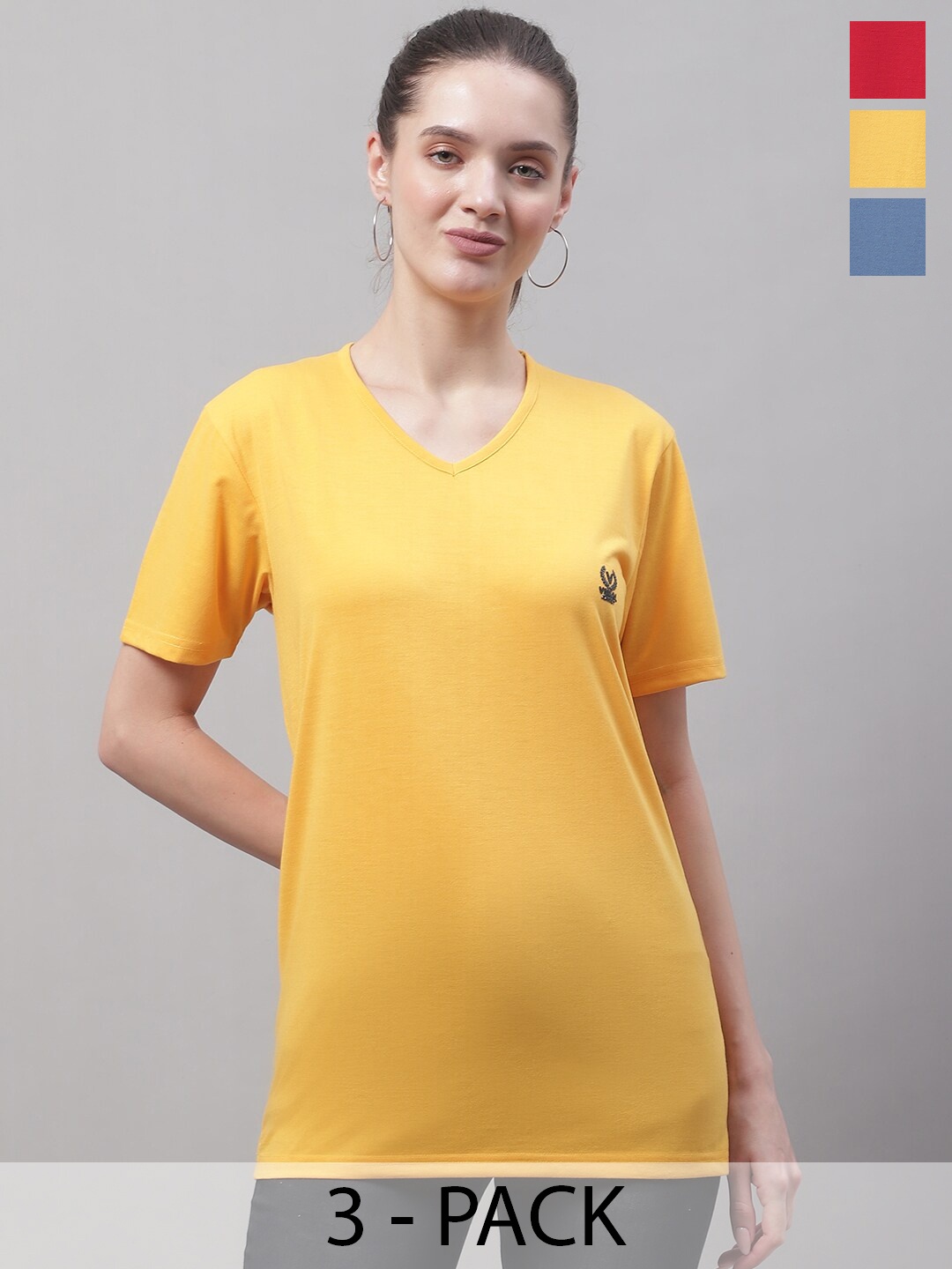 

VIMAL JONNEY Pack Of 3 V-Neck Cotton T-shirt, Yellow