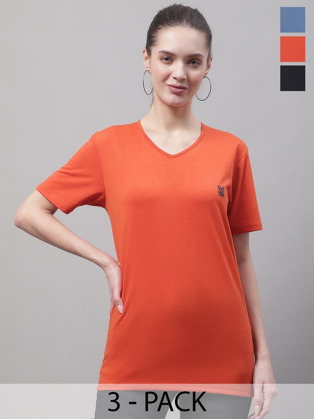 

MACK JONNEY Pack Of 3 V-Neck Cotton T-shirt, Orange