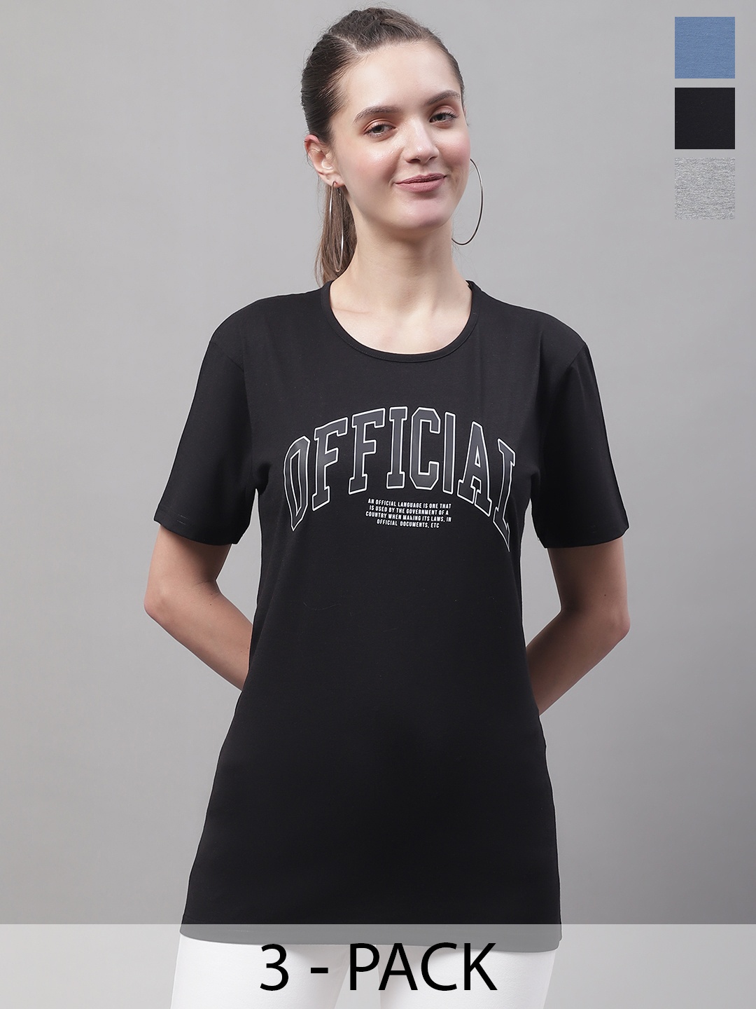 

MACK JONNEY Pack Of 3 Printed Cotton T-shirt, Black