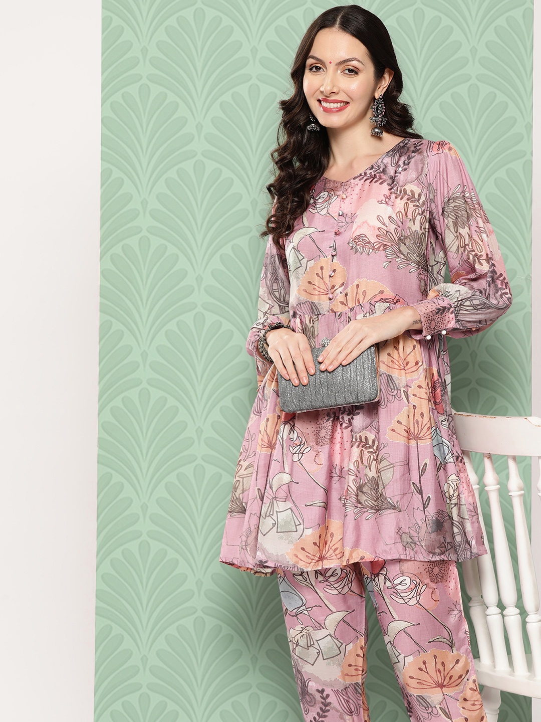 

ZOLA Women Floral Printed Tunic with Trousers, Pink