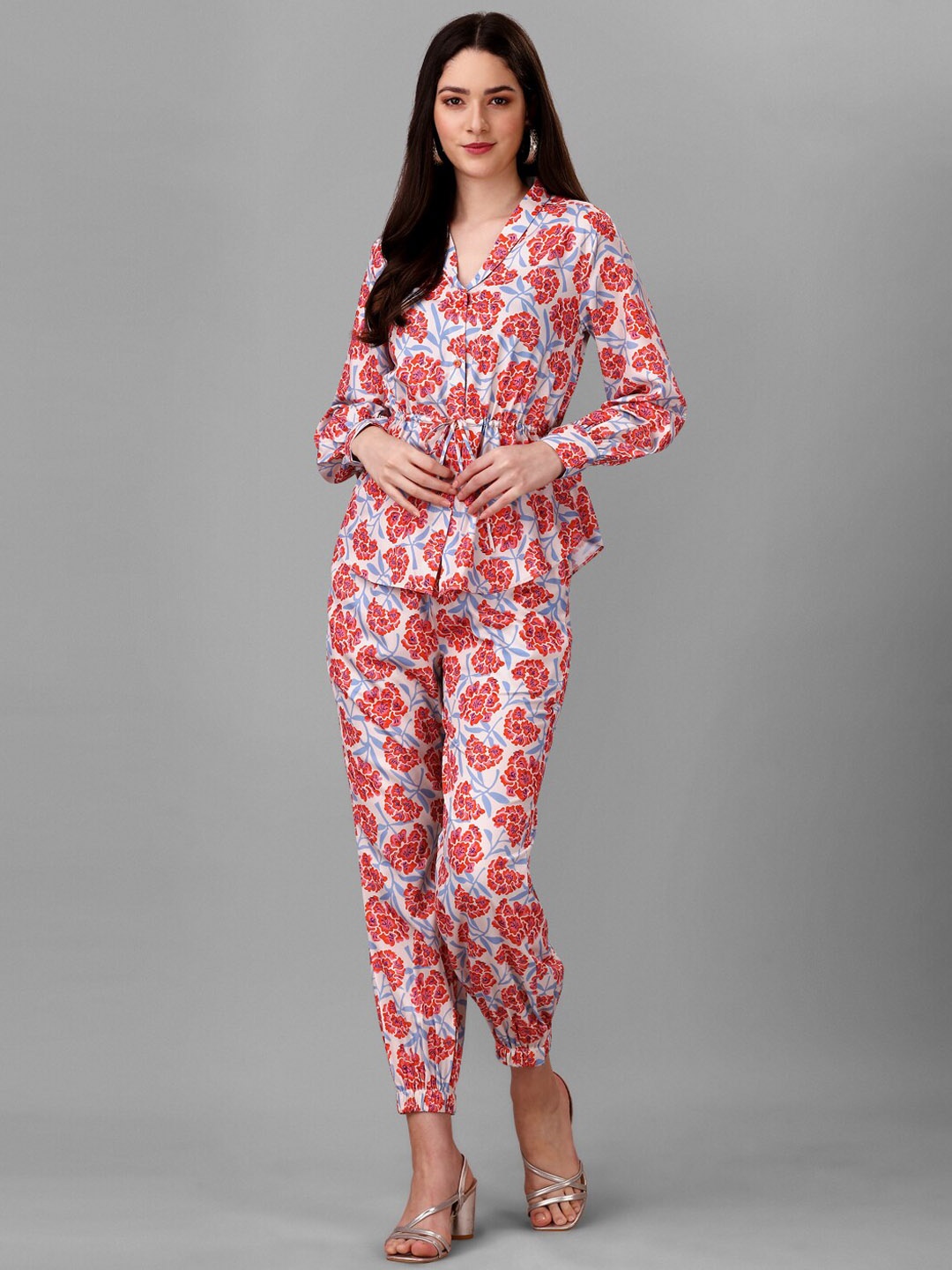 

Masakali.Co Flower Printed Shirt With Trousers Co-Ords Set, White