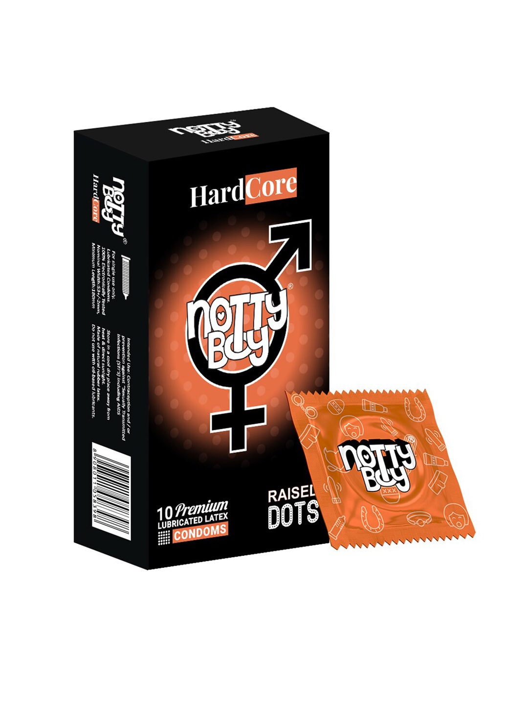 

noTTy Boy Men HardCore Raised Dots Lubricated Latex Condoms - 10 Pcs, Orange