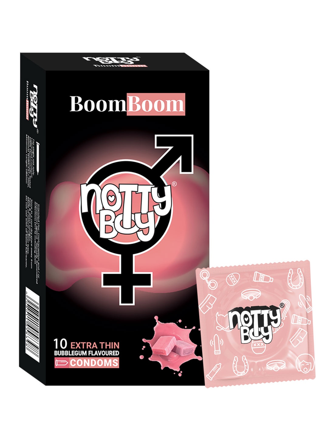 

noTTy Boy Men BoomBoom Bubblegum Flavoured Extra Thin Condoms - 10 Pcs, Pink