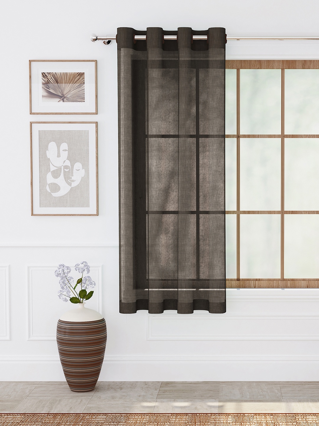 

Story@home Brown Solid Sheer Window Curtain