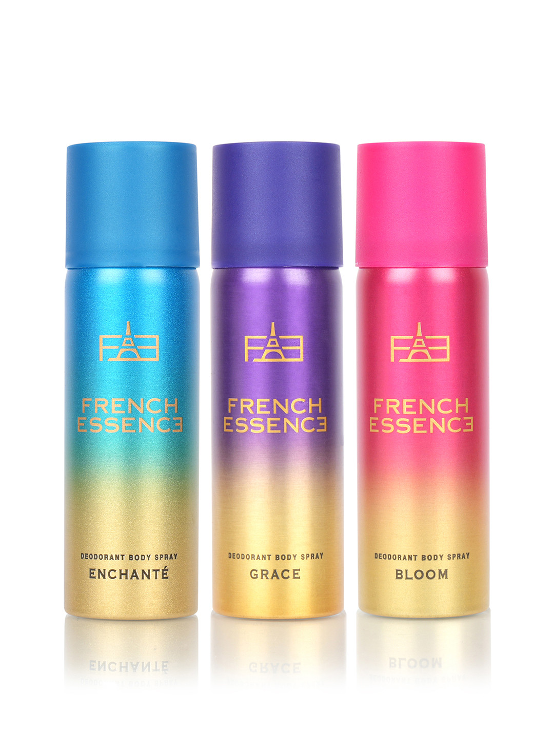 

FRENCH ESSENCE Set Of 3 Long-Lasting Deodorants - Bloom + Grace + Enchante - 50ml Each, Blue