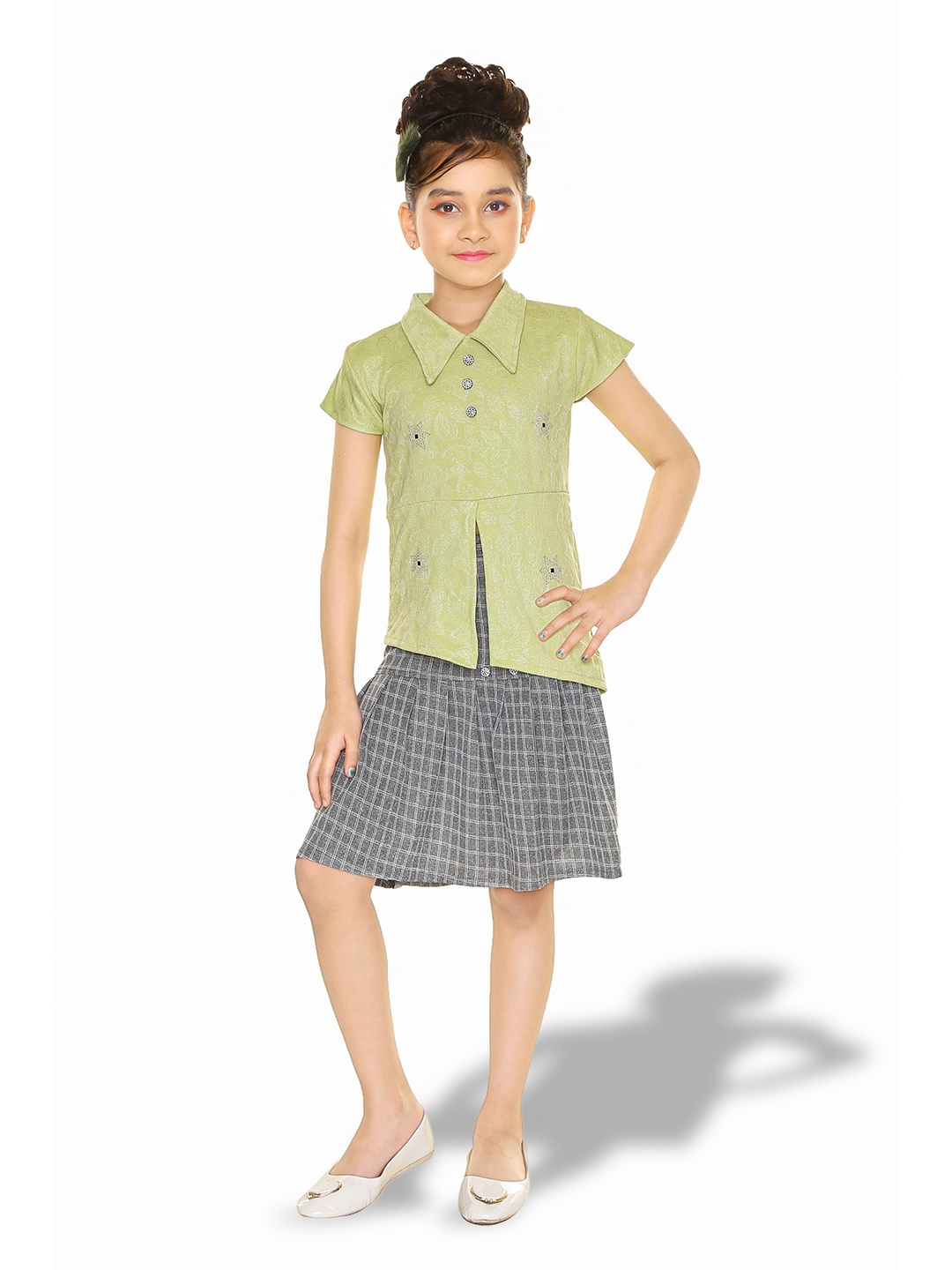 

BAESD Girls Printed Top with Skirt, Green