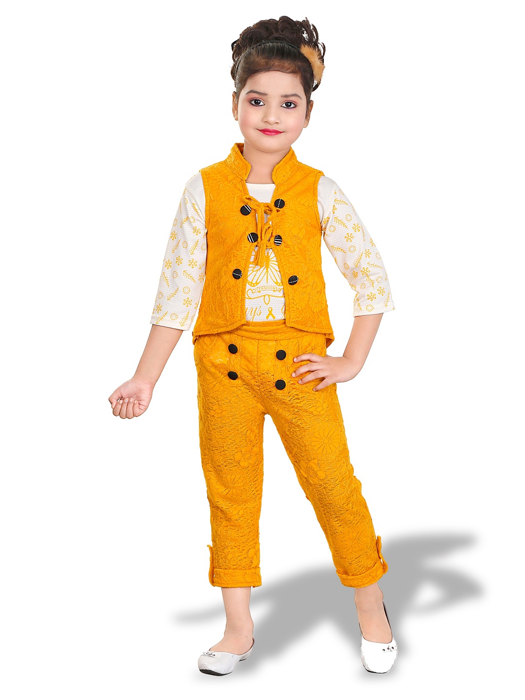 

BAESD Girls Conversational Printed Top With Capris, Yellow