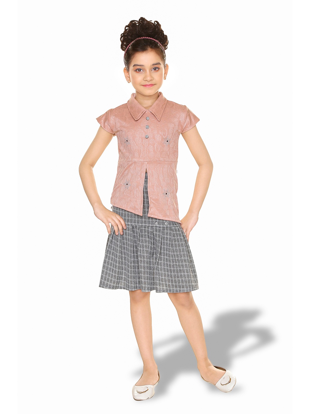 

BAESD Girls Floral Printed Top With Skirt, Peach