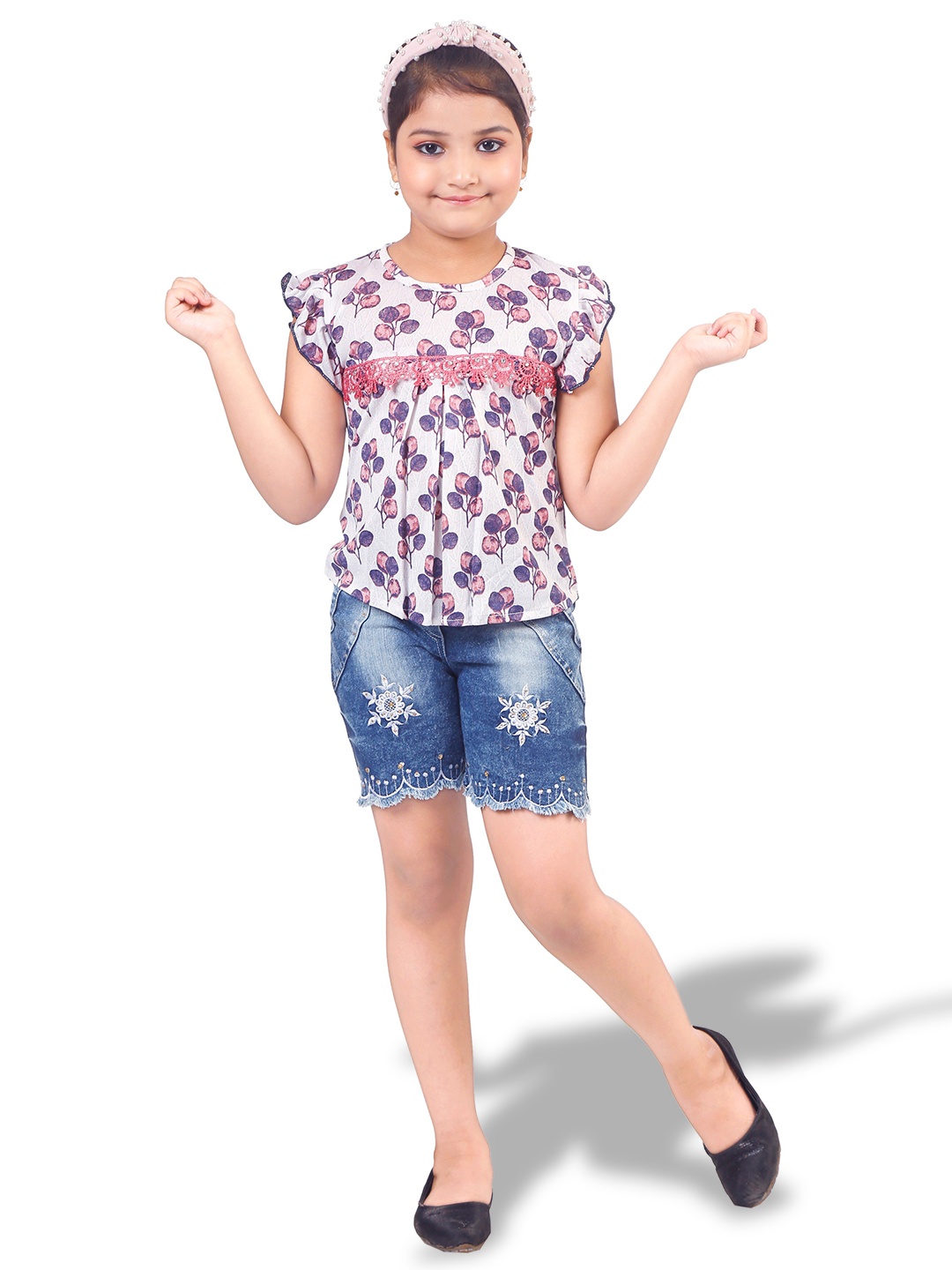 

BAESD Girls Conversational Printed Top With Shorts, Lavender
