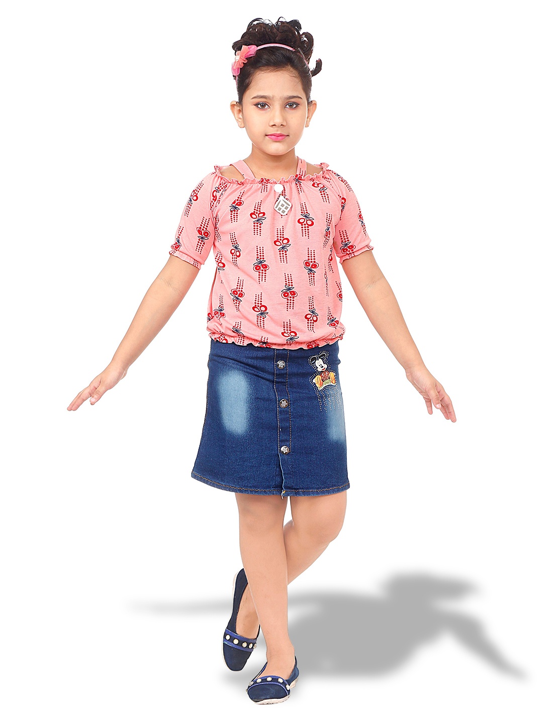 

BAESD Girls Conversational Printed Top With Capris, Pink