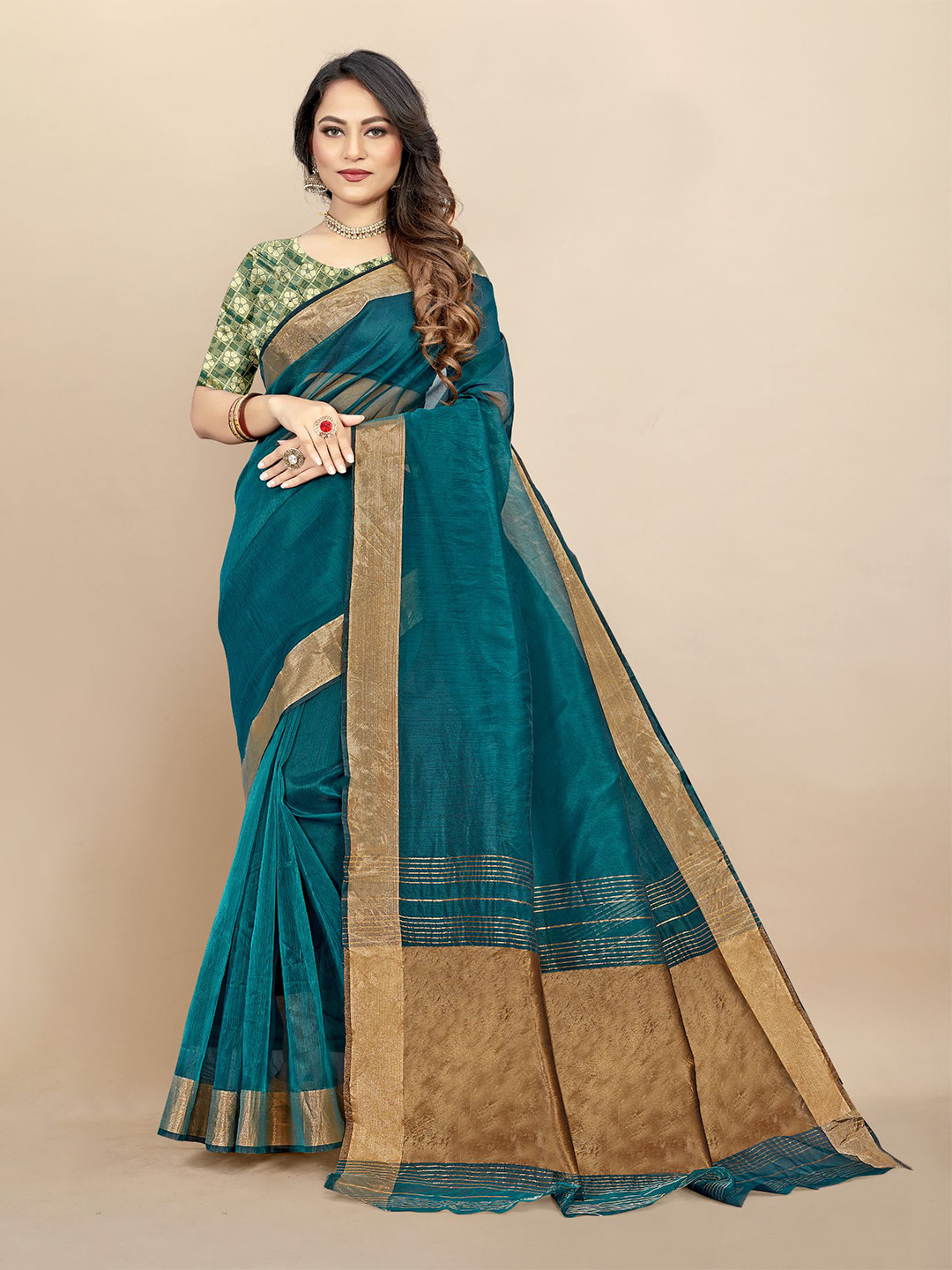 

Dori Zari Pure Cotton Saree, Green