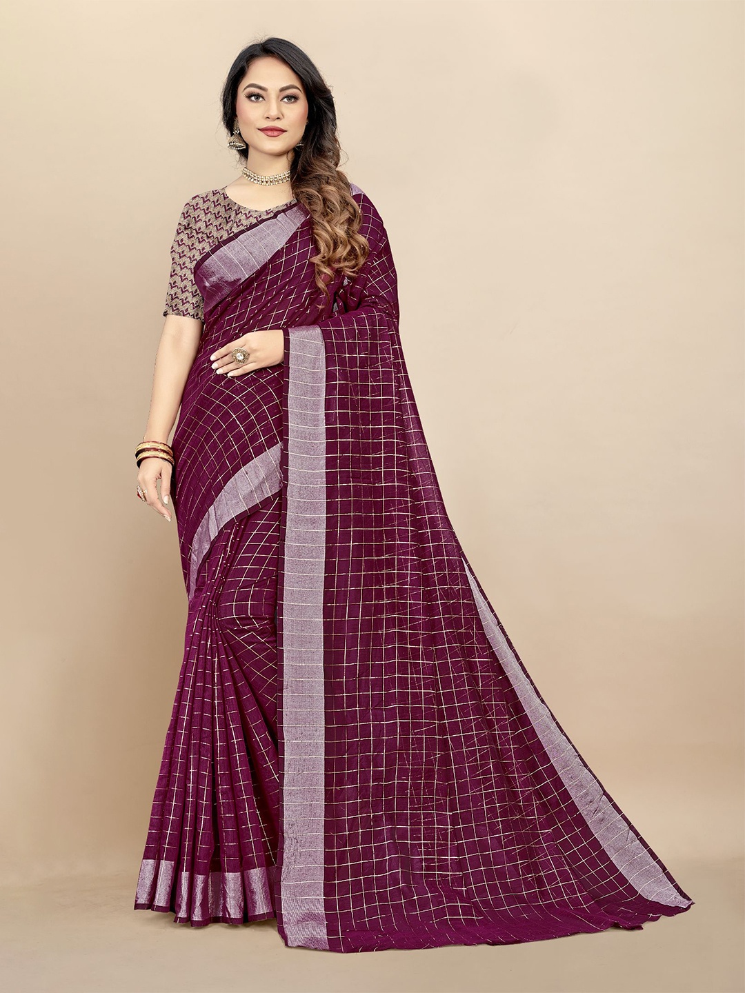 

Dori Checked Zari Pure Cotton Saree, Purple
