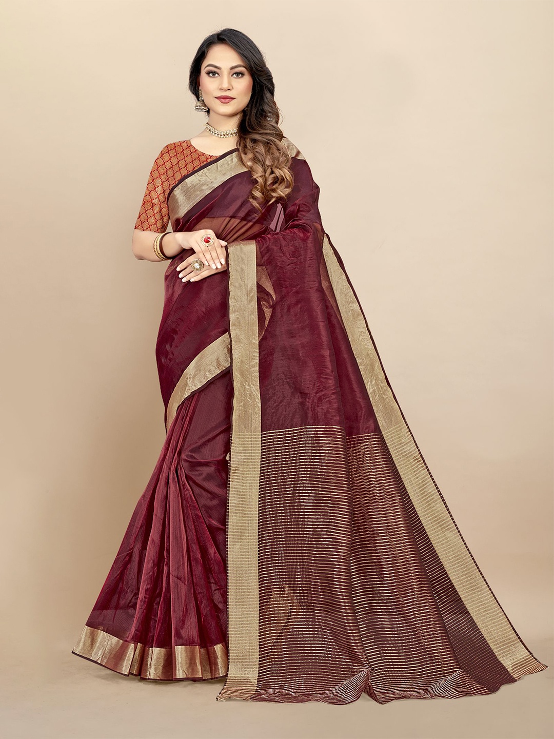 

Dori Striped Zari Pure Cotton Saree, Maroon