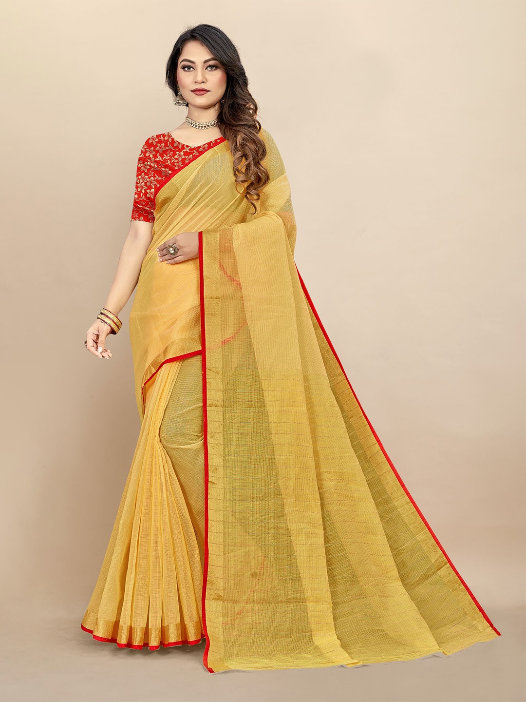 

Dori Striped Zari Pure Cotton Saree, Yellow