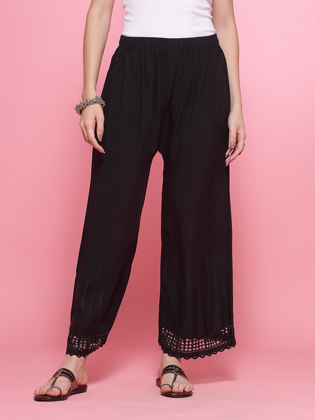 

Clora Creation Self Design Ethnic Palazzos, Black
