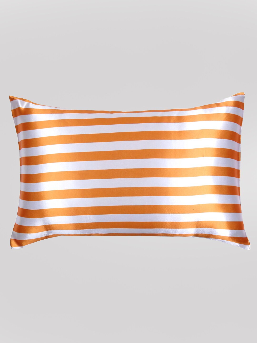 

OUSSUM Orange & White Striped Satin Rectangular Pillow Cover