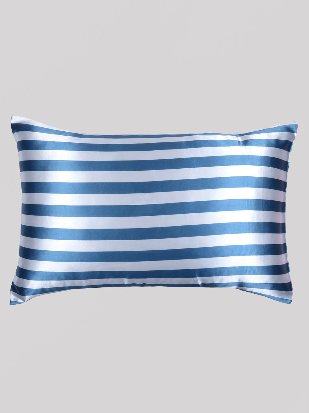 

OUSSUM Blue & White Striped Satin Rectangular Pillow Cover, Grey