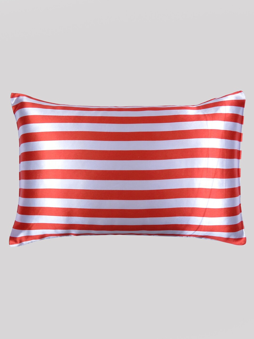 

OUSSUM Red & White Striped Satin Rectangular Pillow Cover
