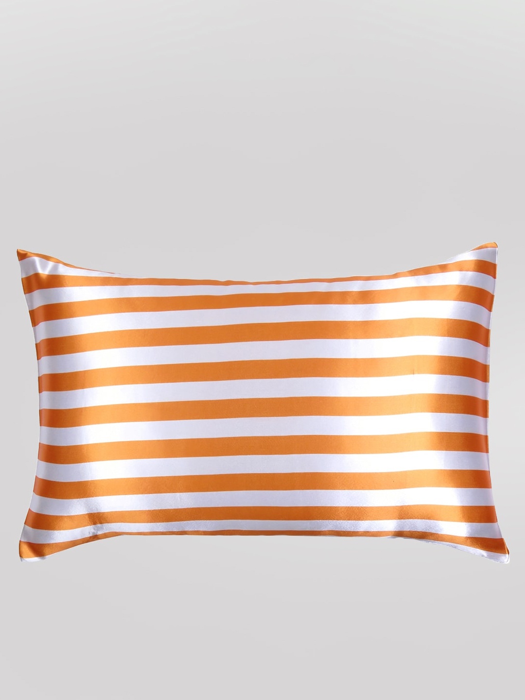 

OUSSUM Orange-Colored & White Striped Satin Rectangular Pillow Cover