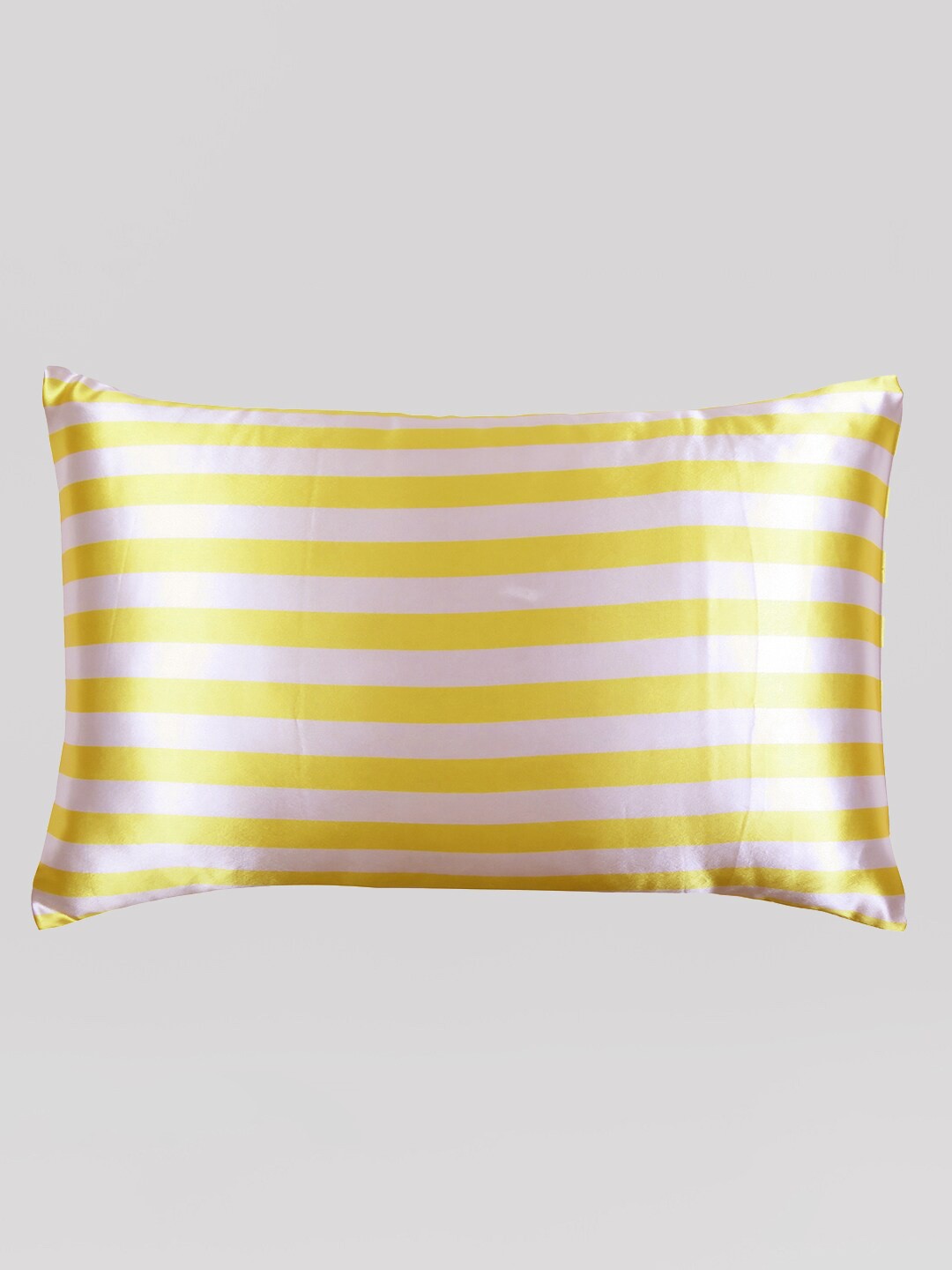 

OUSSUM Yellow & White Striped Satin Rectangular Pillow Cover