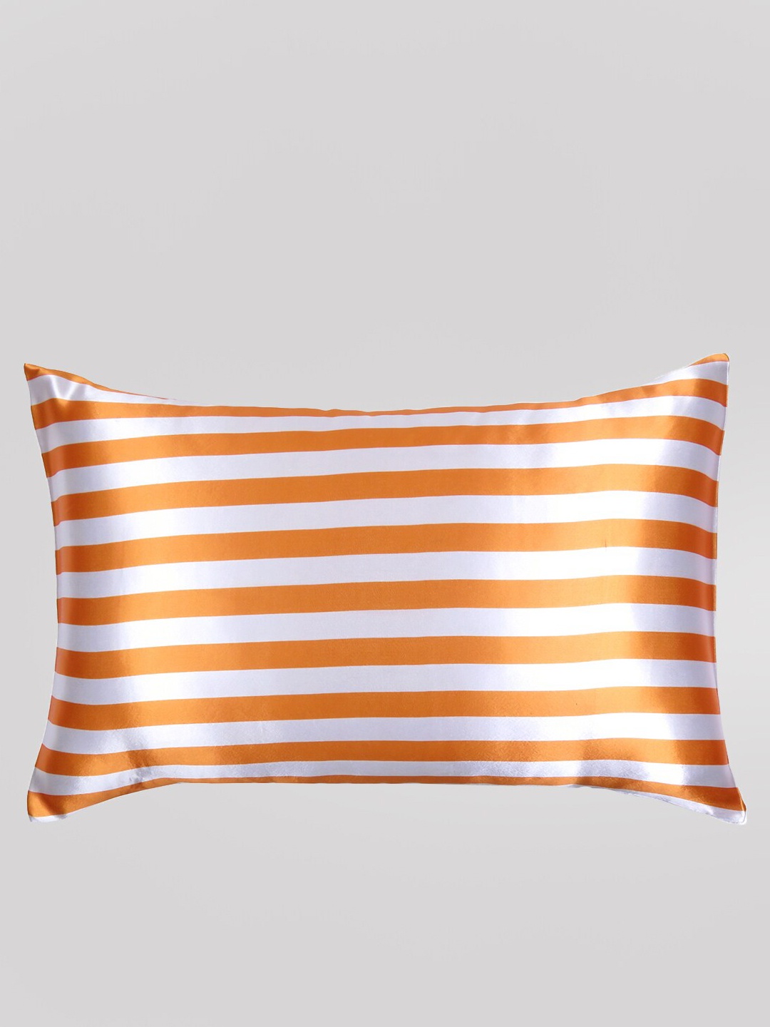 

OUSSUM Orange-Colored & White Striped Satin Rectangular Pillow Cover