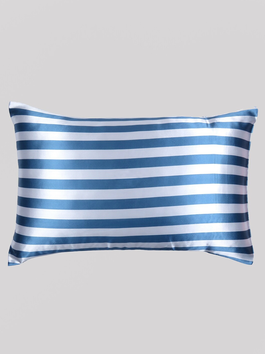 

OUSSUM Blue & White Striped Satin Rectangle Pillow Cover, Grey