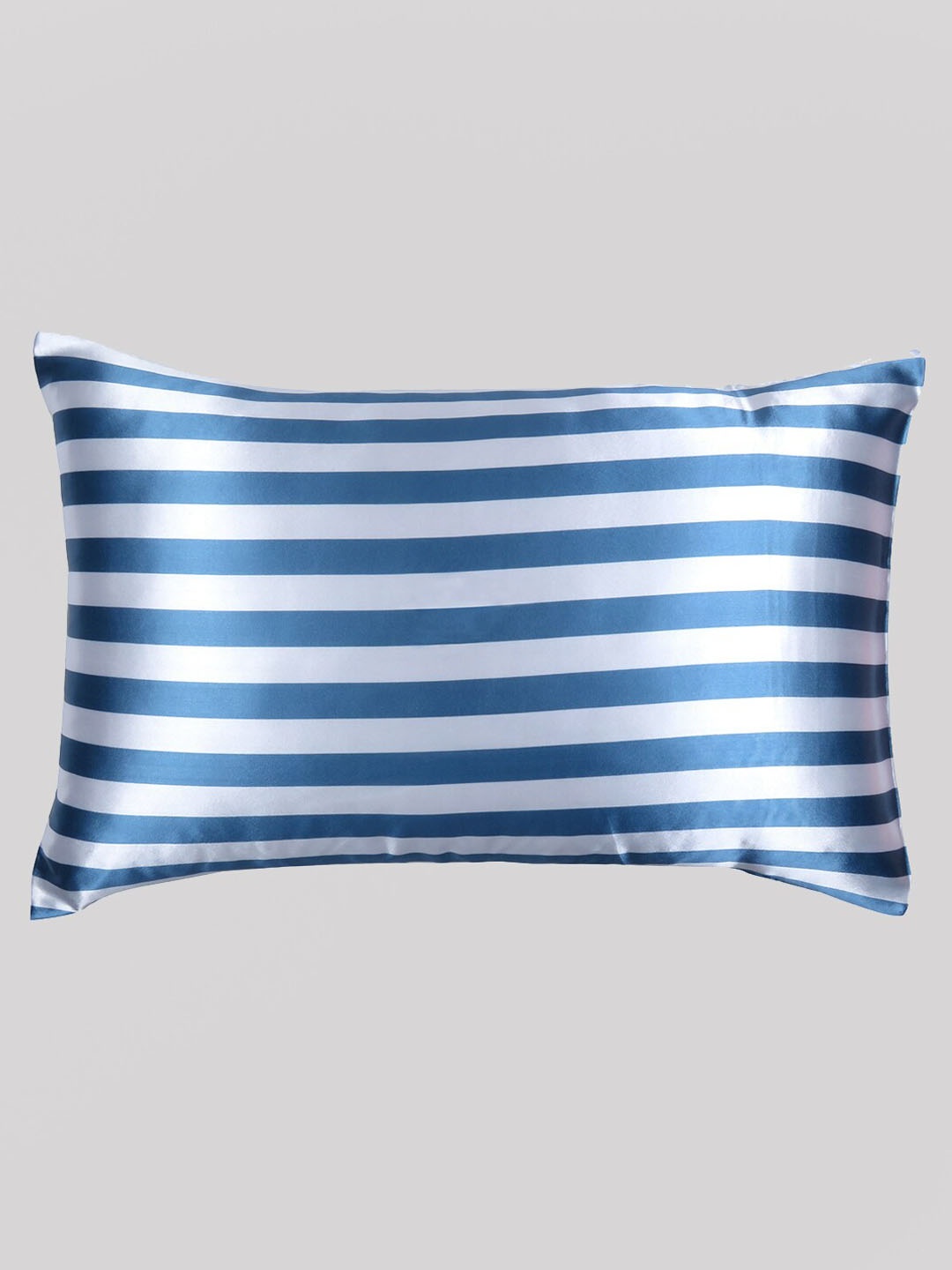 

OUSSUM Blue & White Striped Satin Pillow Cover With Envelop Closure