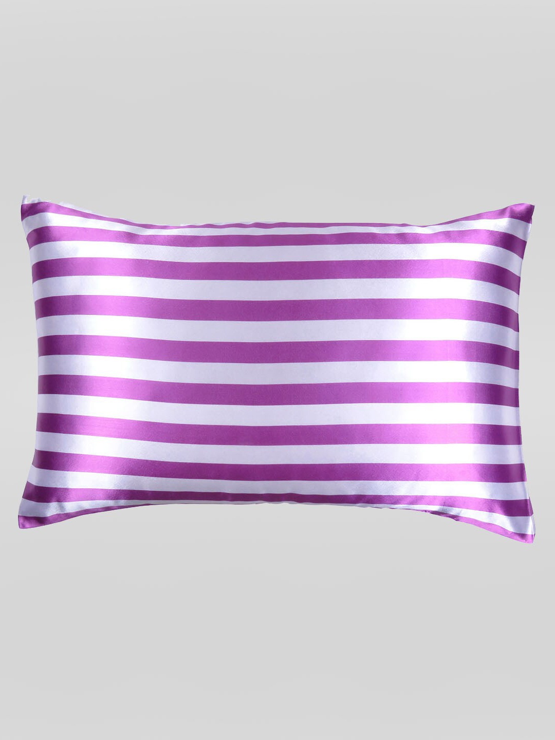 

OUSSUM Purple & White Striped Satin Pillow Cover With Envelop Closure