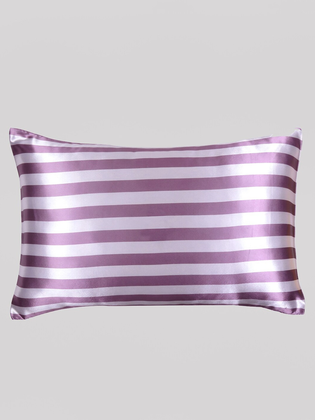 

OUSSUM Purple & White Striped Satin Pillow Cover With Envelop Closure