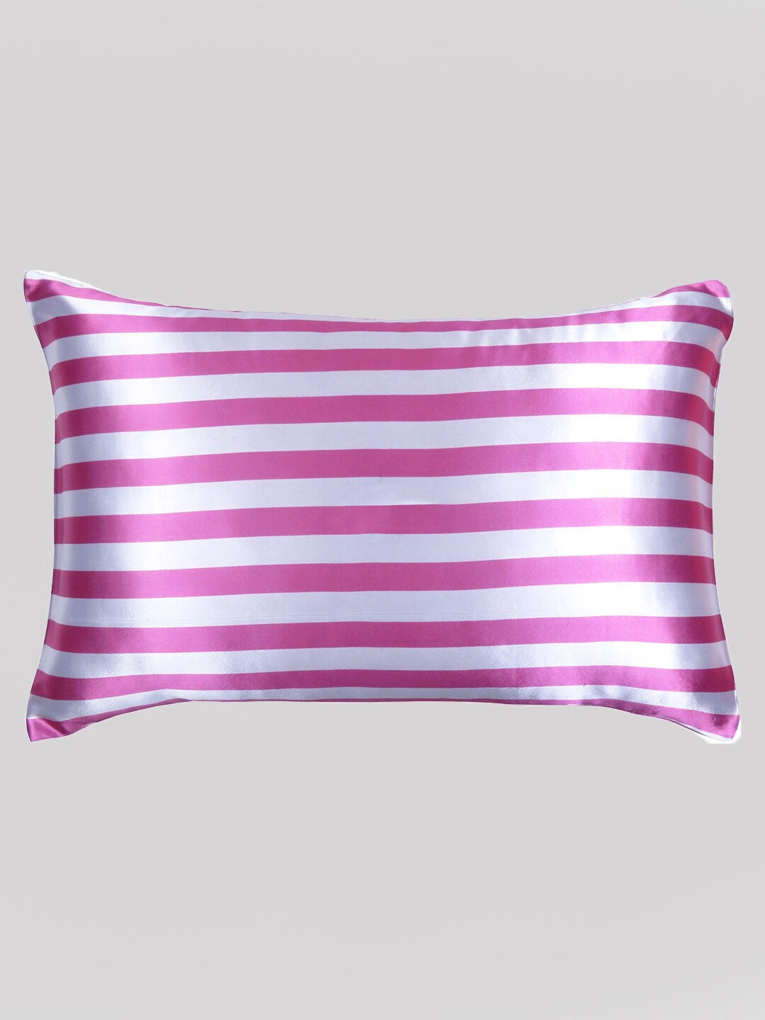 

OUSSUM Pink & White Striped Satin Pillow Cover With Envelop Closure