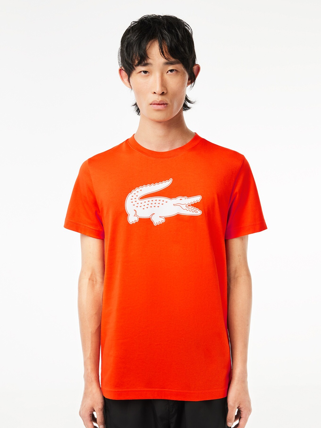 

Lacoste Crocodile Printed Round Neck Breathable T-shirt, Orange