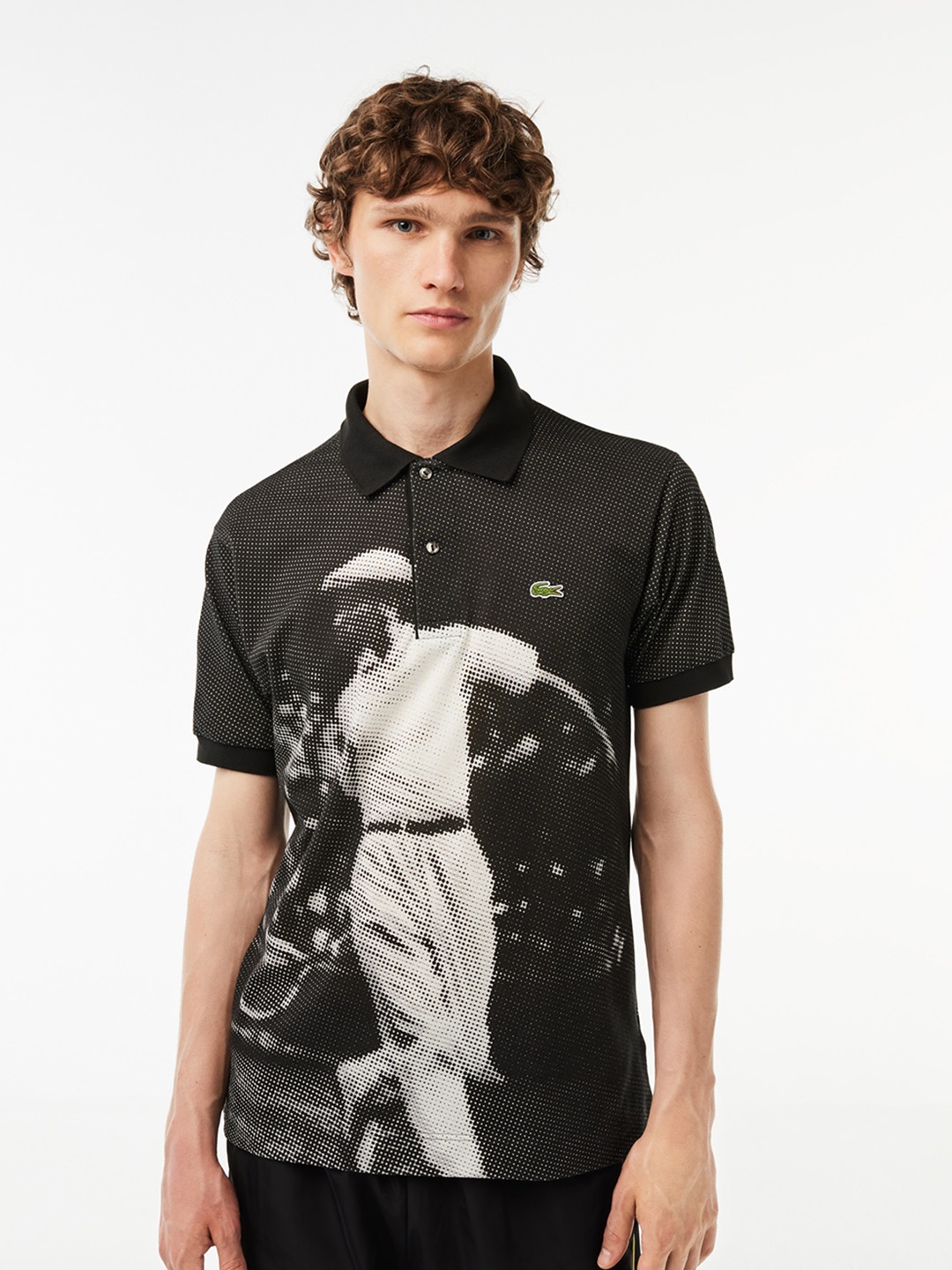 

Lacoste Graphic Printed Polo Collar Pure Cotton T-shirt, Black