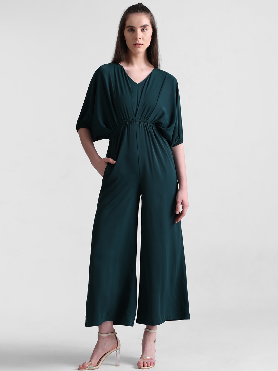 

ONLY V- Neck Kimono Sleeveless Basic Jumpsuit, Teal