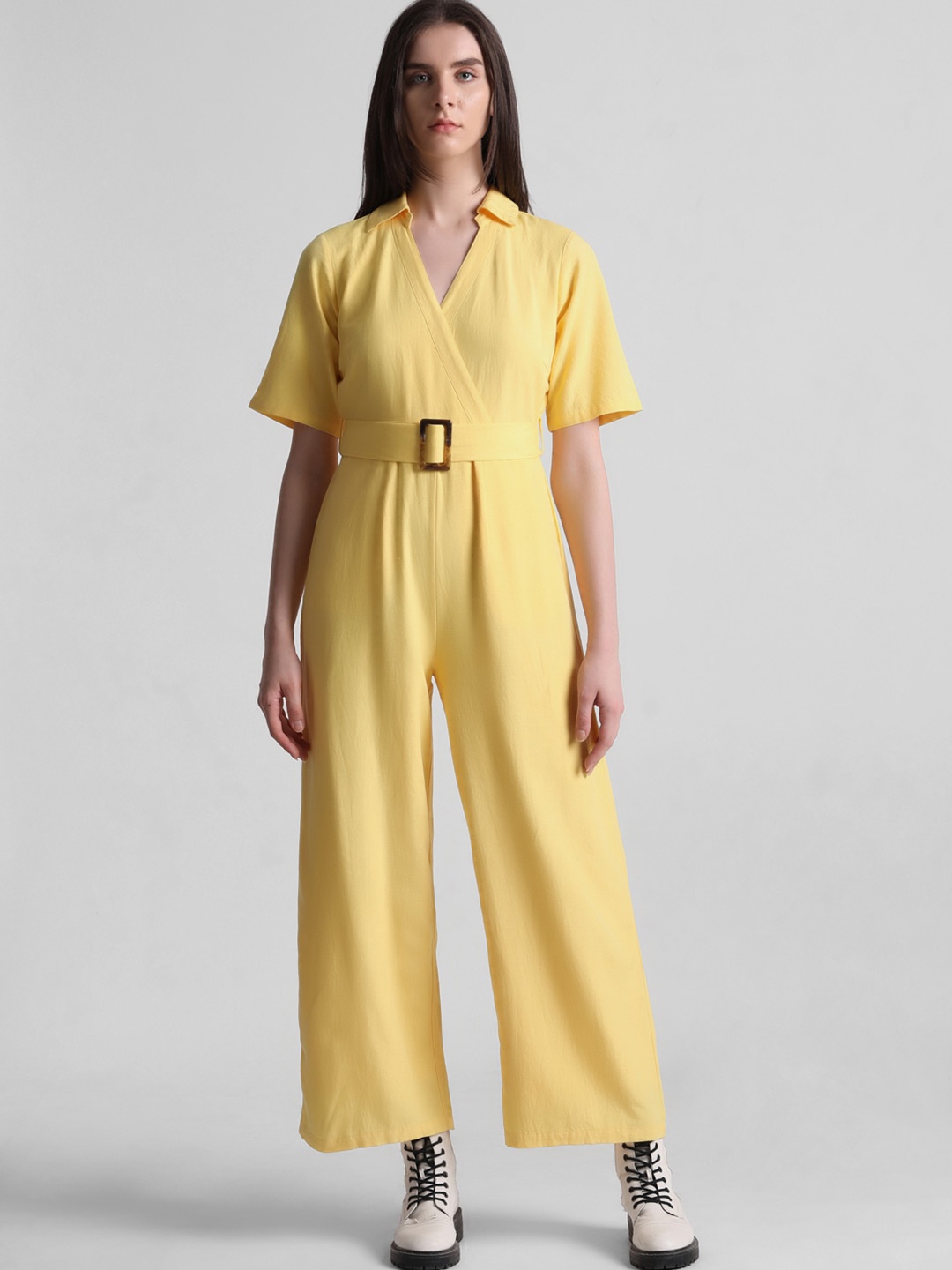 ONLY Shirt Collar Basic Jumpsuit With Belt Detail, Yellow