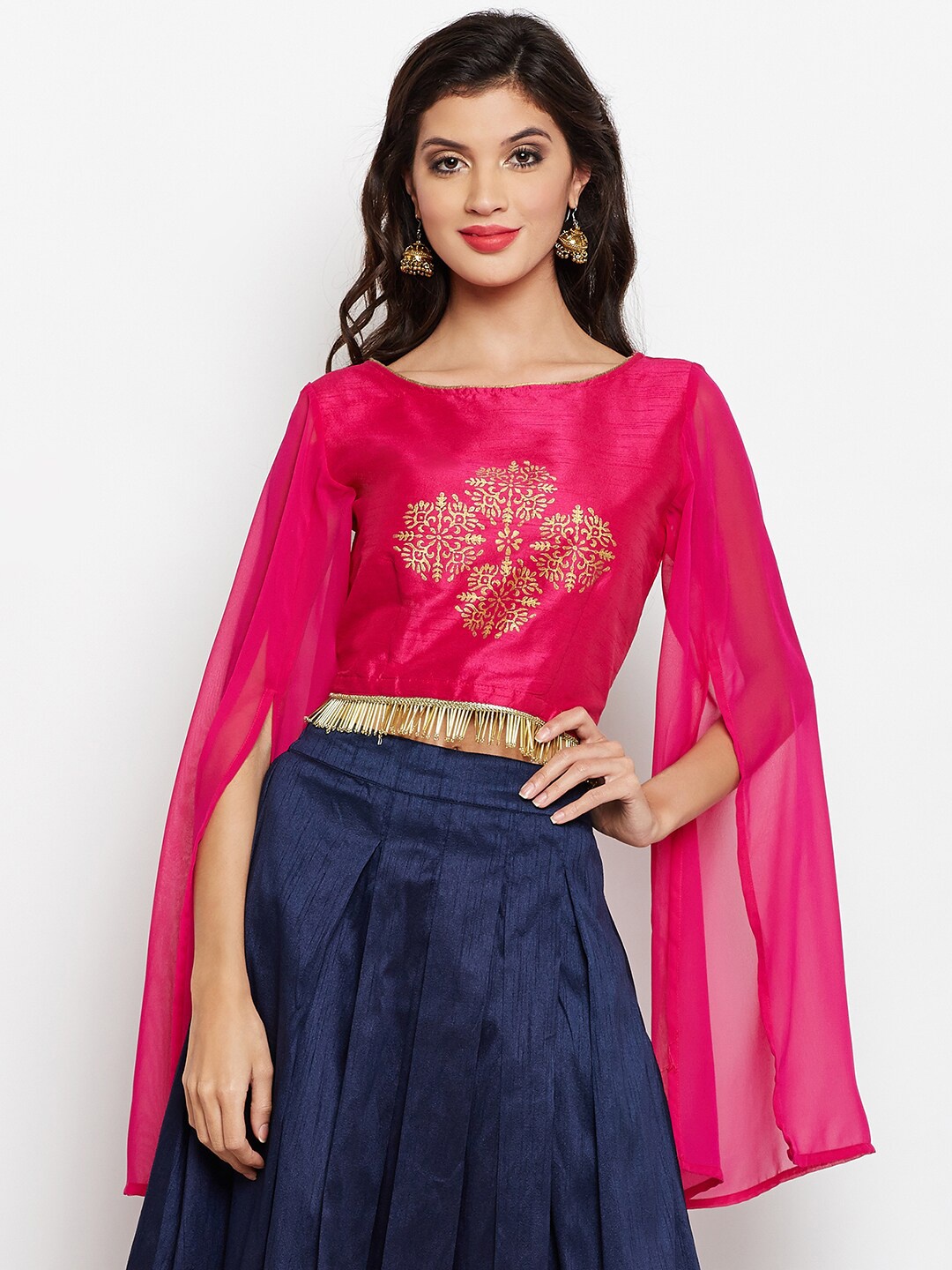 

studio rasa Ethnic Motifs Printed Saree Blouse, Fuchsia