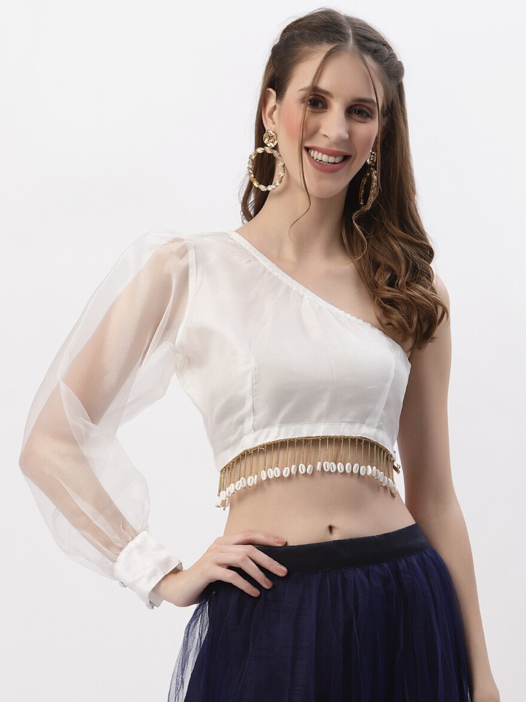 

studio rasa One Shoulder Saree Blouse, White
