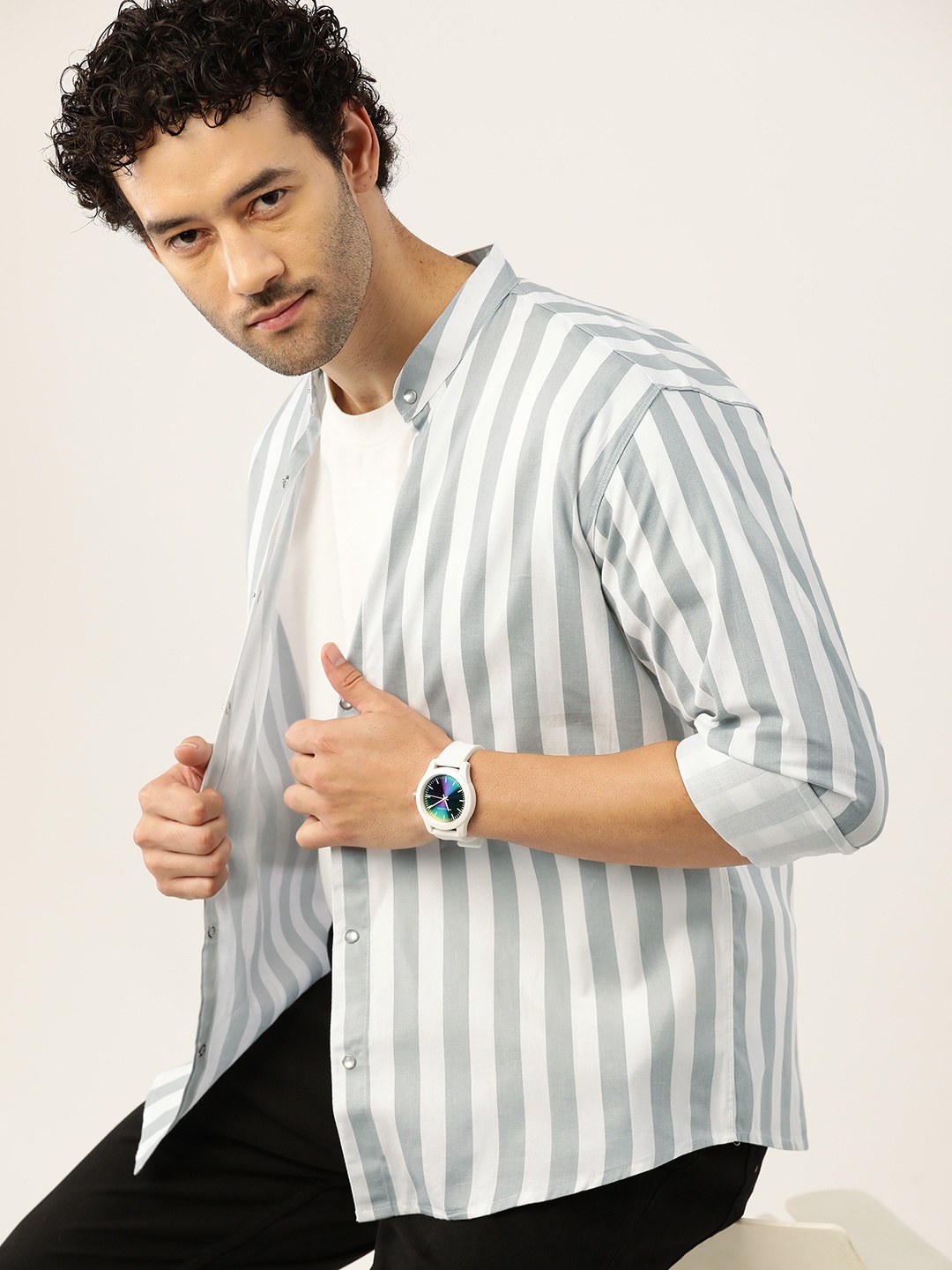 

Kook N Keech Men Standard Opaque Striped Casual Shirt, Olive